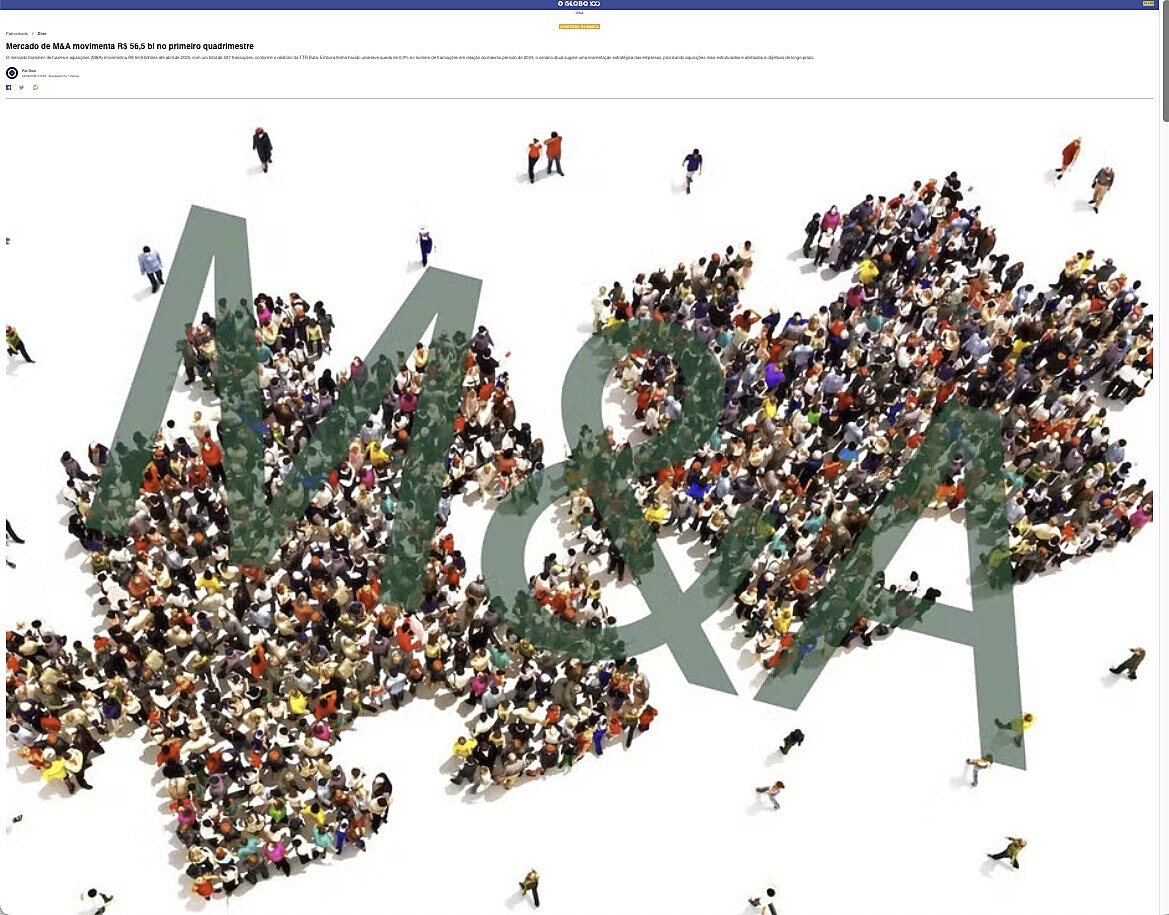 Mercado de M&A movimenta R$ 56,5 bi no primeiro quadrimestre